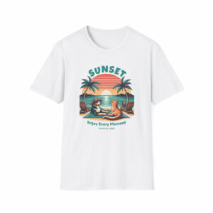 Retro Sunset Beach with Dog and Cat - Classic Fit