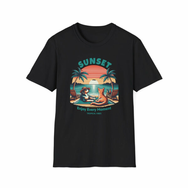 Retro Sunset Beach with Dog and Cat - Classic Fit - Image 2