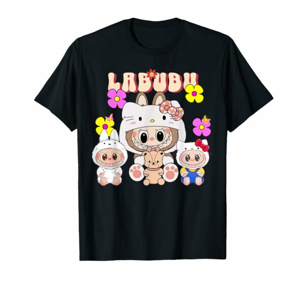 Cute Labubu The Monsters Crew Neck Short Sleeve T-Shirt Gift for Girlfriend Black - Image 3