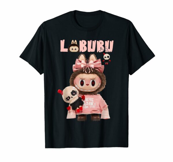 The Monsters Crew Neck Short Sleeve T-Shirt Gift for Labubu Lover Black - Image 11