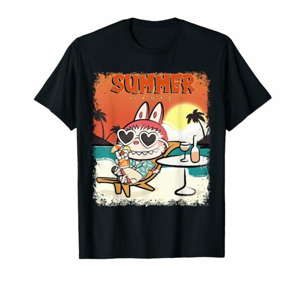 The Monsters Crew Neck Short Sleeve T-Shirt Gift for Labubu Lover Black - Image 2