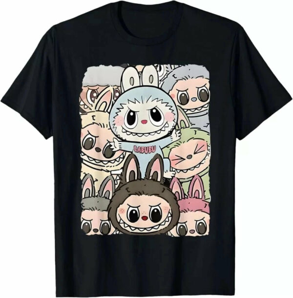 Funny Labubu The Monsters Crew Neck Short Sleeve T-Shirt For Labubu Lover Black - Image 2